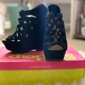 Charolette russe lace up black suede wedges size 6